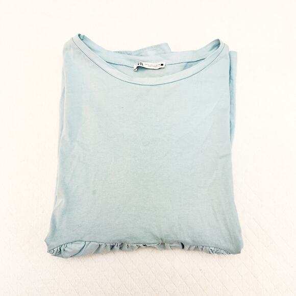 Zara Blue Peplum Short Sleeve Top Light Blue Top Size Large - Picture 6 of 6